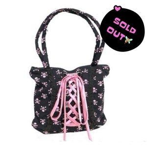 RARE Tripp NYC Pink Skull Print Laced Up Corset Tote Bag.